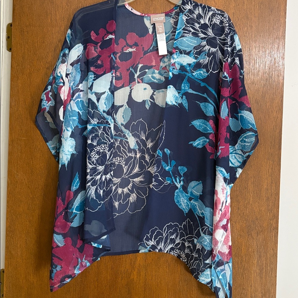 Chico's Floral Sheer Top - Navy, Burgundy, Light Blue